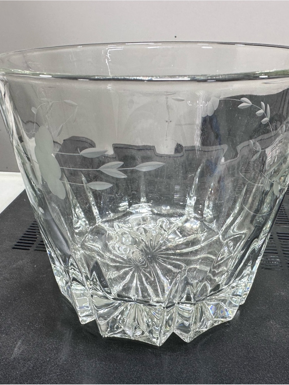 Princess House Clear Etched Floral Glass Ice Bucket